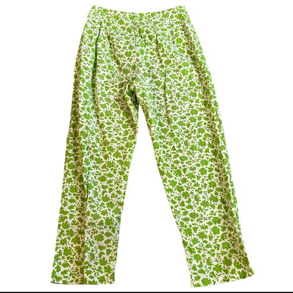 Vtg Straight Leg High Rise Pants Small Green Floral Leaf Mod Career Cottage - Picture 3 of 3